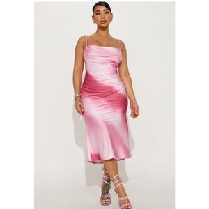FASHION NOVA harley satin midi pink dress NWT